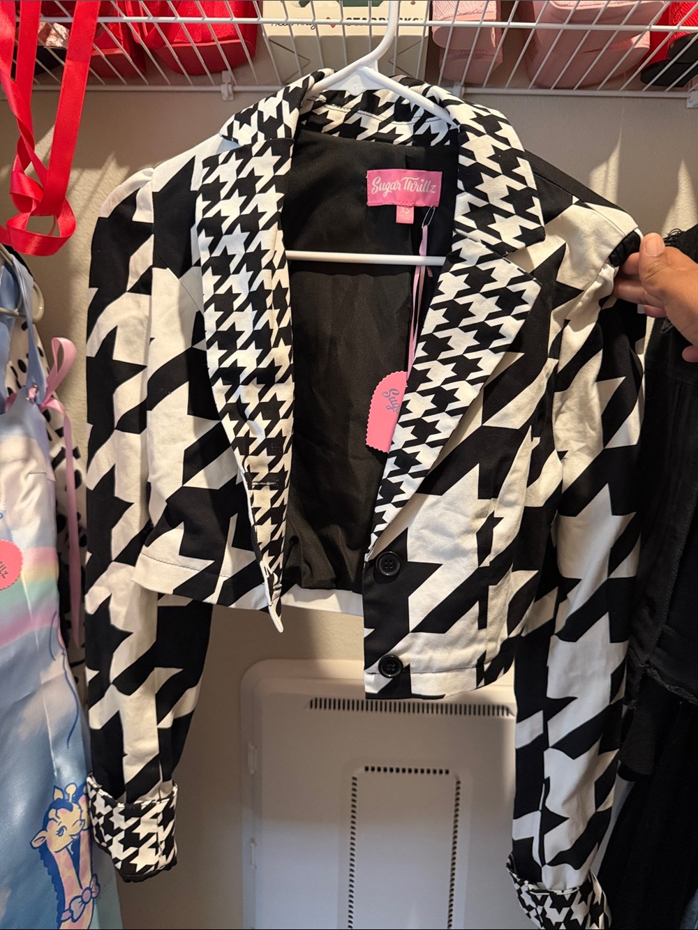 Sugar Thrillz Black and White Houndstooth Cropped Blazer